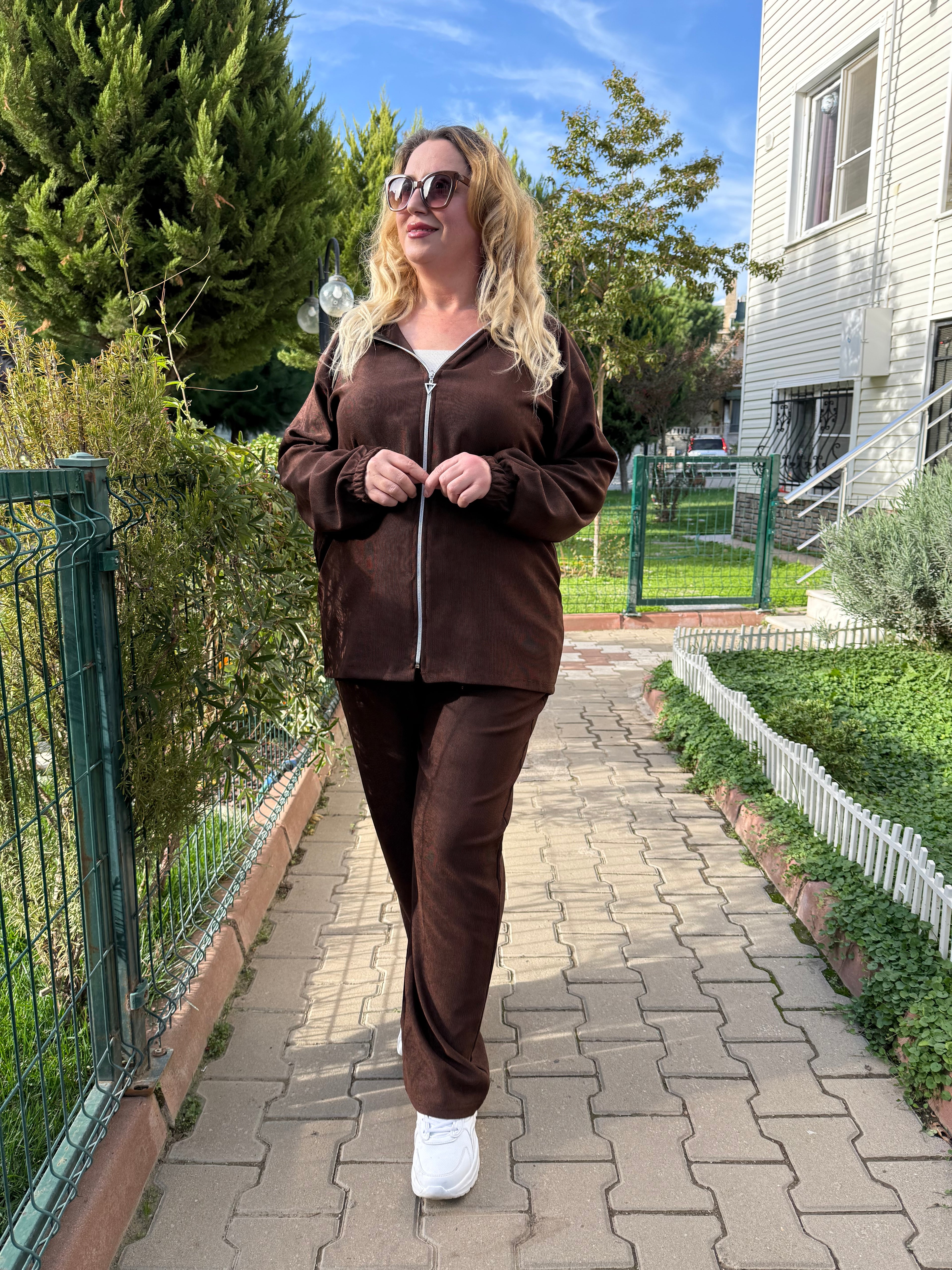 Kadın Fitilli Kahve Eşofman Takımı