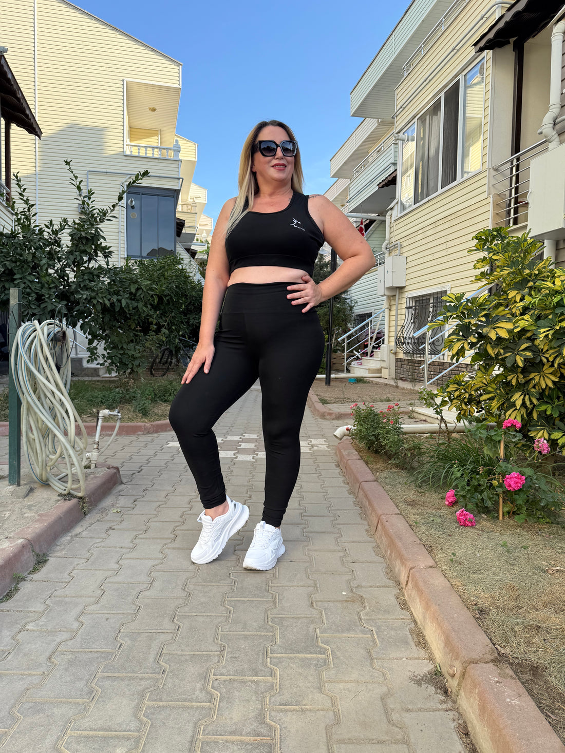 Büyük Beden Spor Siyah Tayt Takım