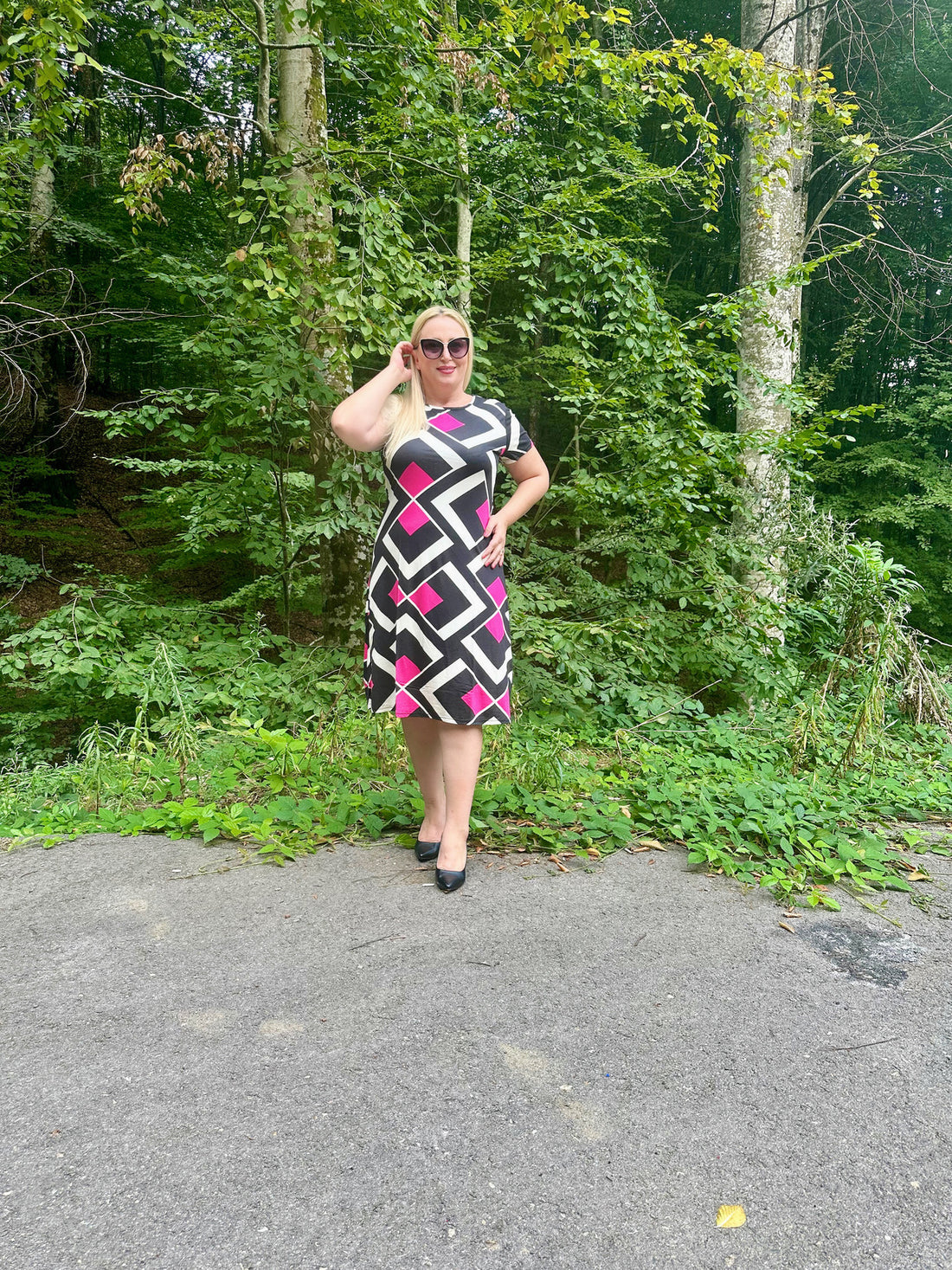 Geometrik Desen Penye Elbise