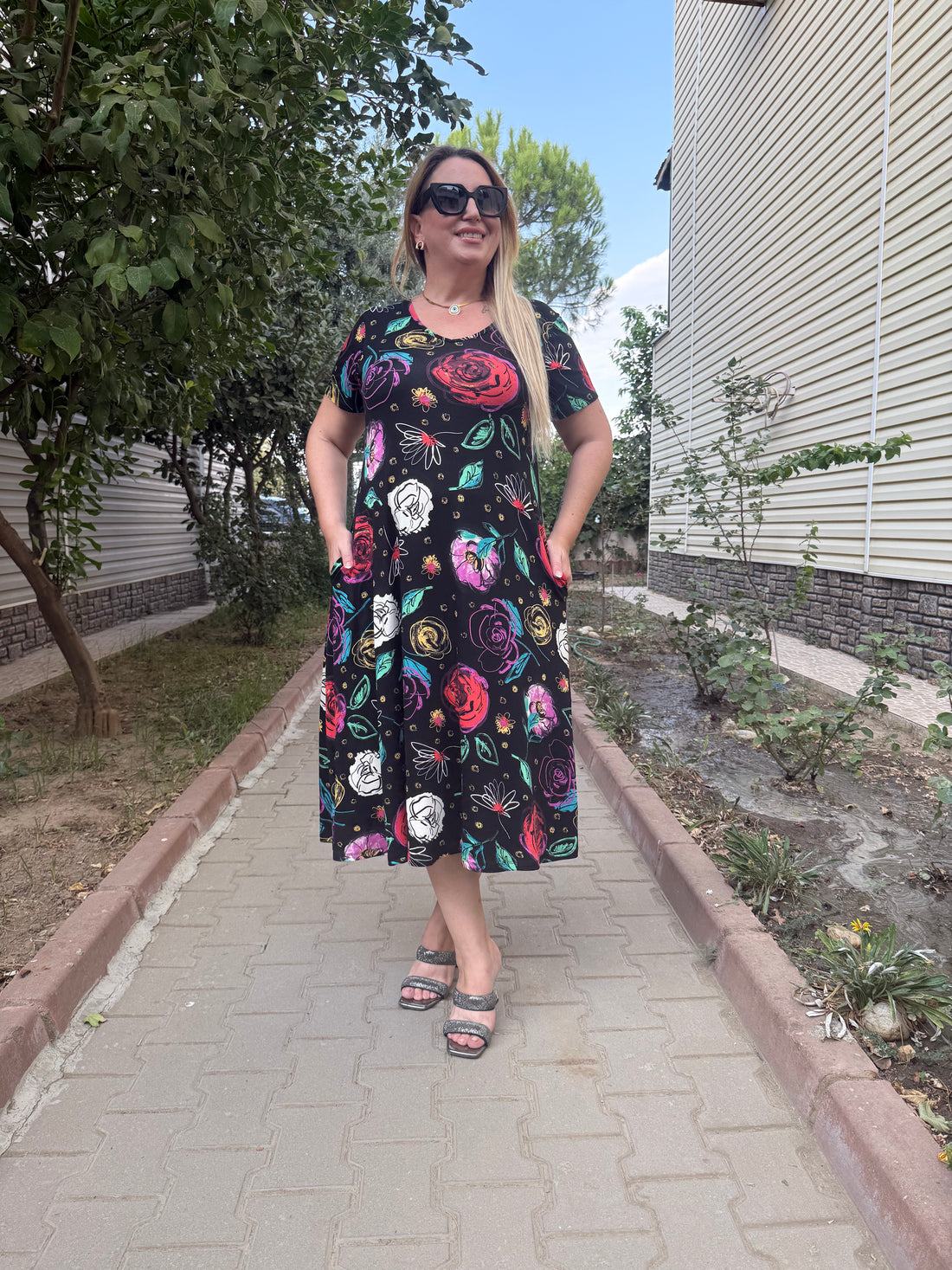 Çiçek Desenli Penye Elbise