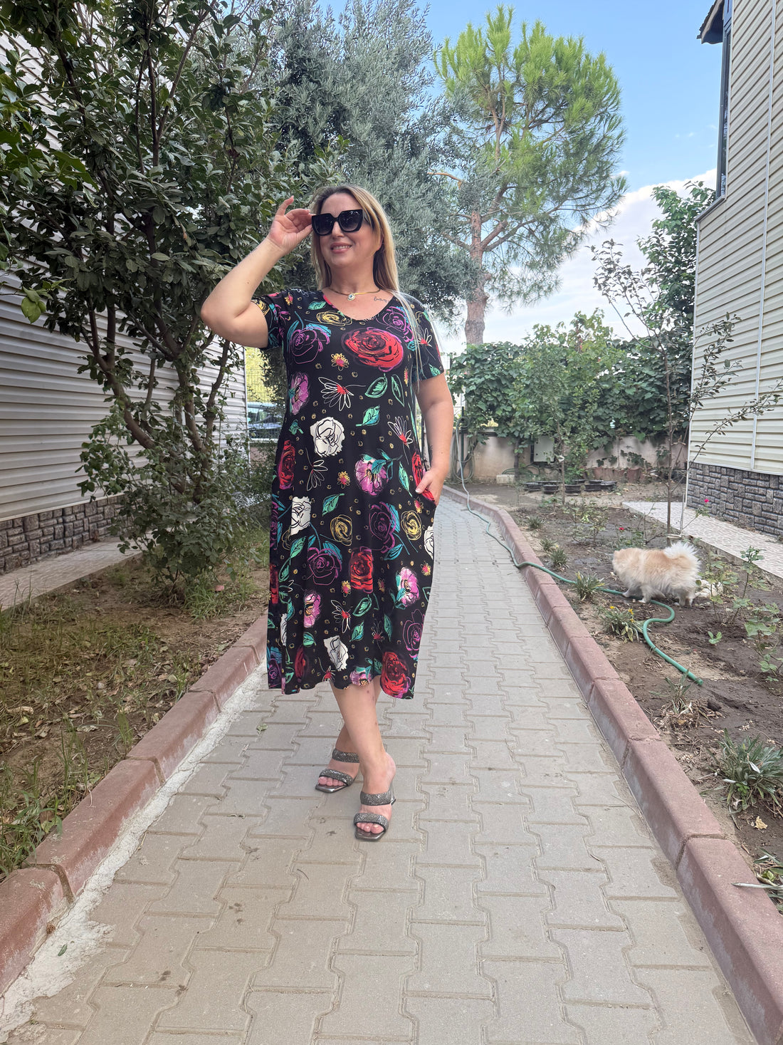 Çiçek Desenli Penye Elbise