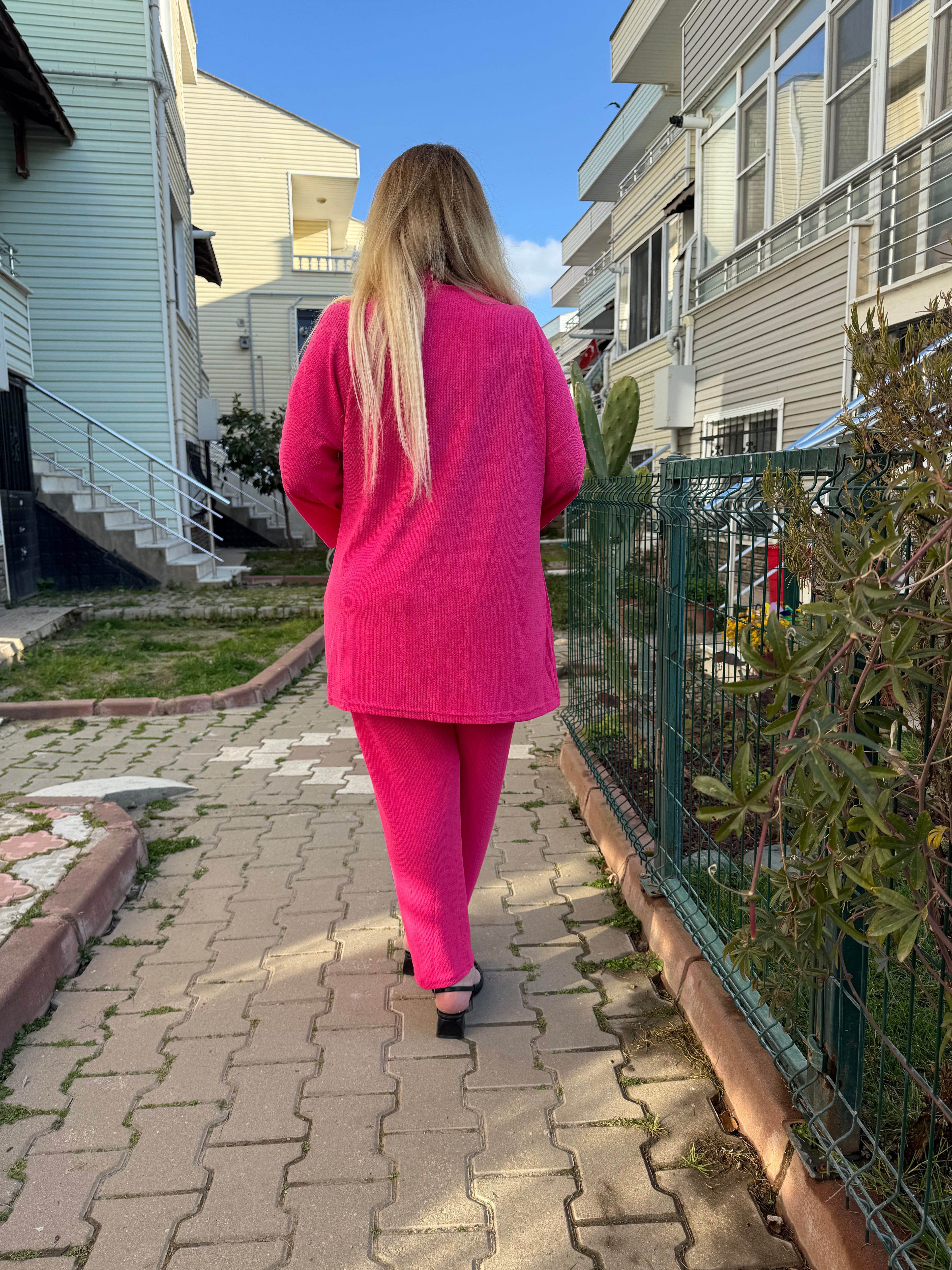 Üçlü Fuşya kimono Takım