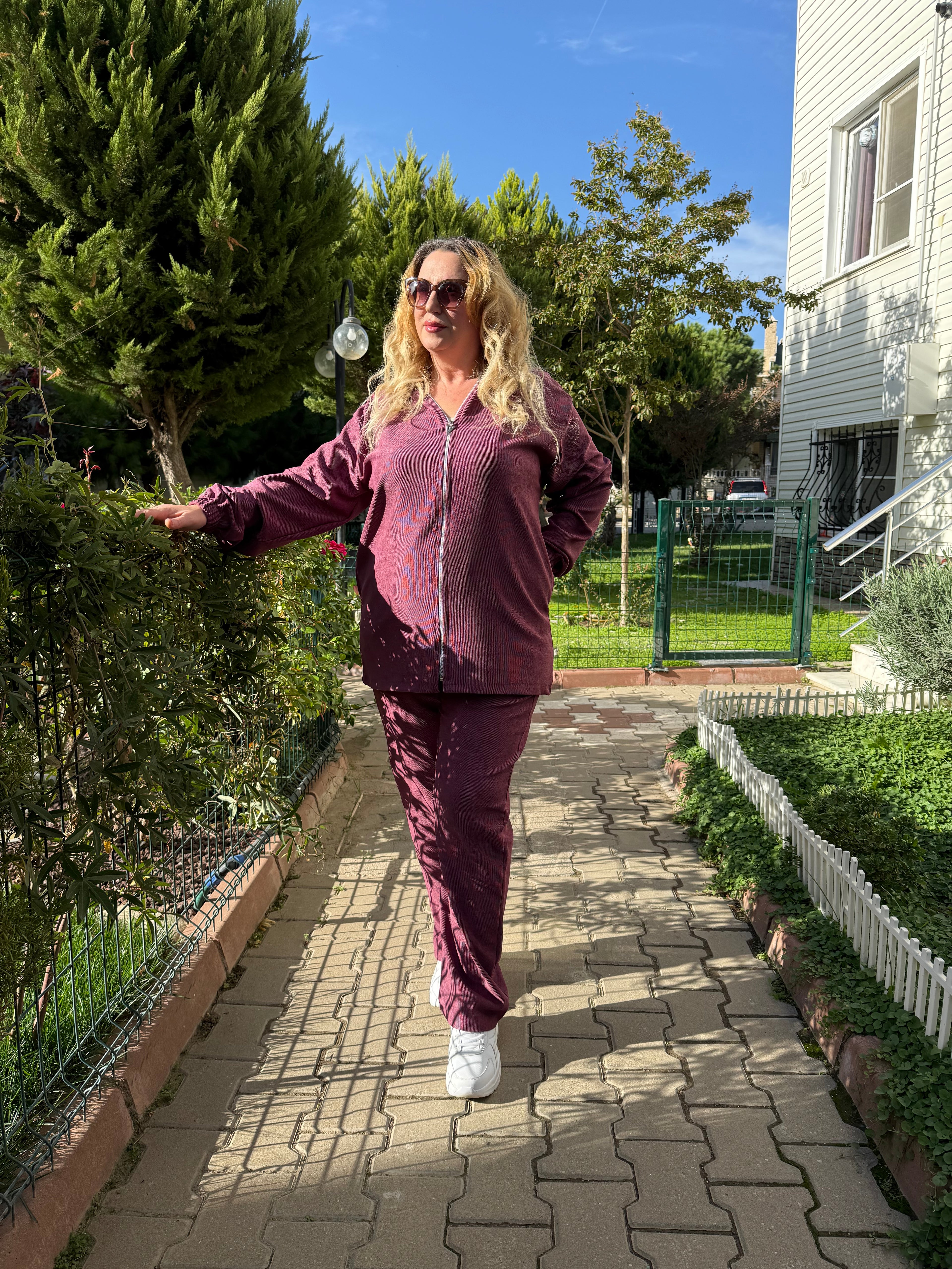 Kadın Fitilli Bordo Eşofman Takımı