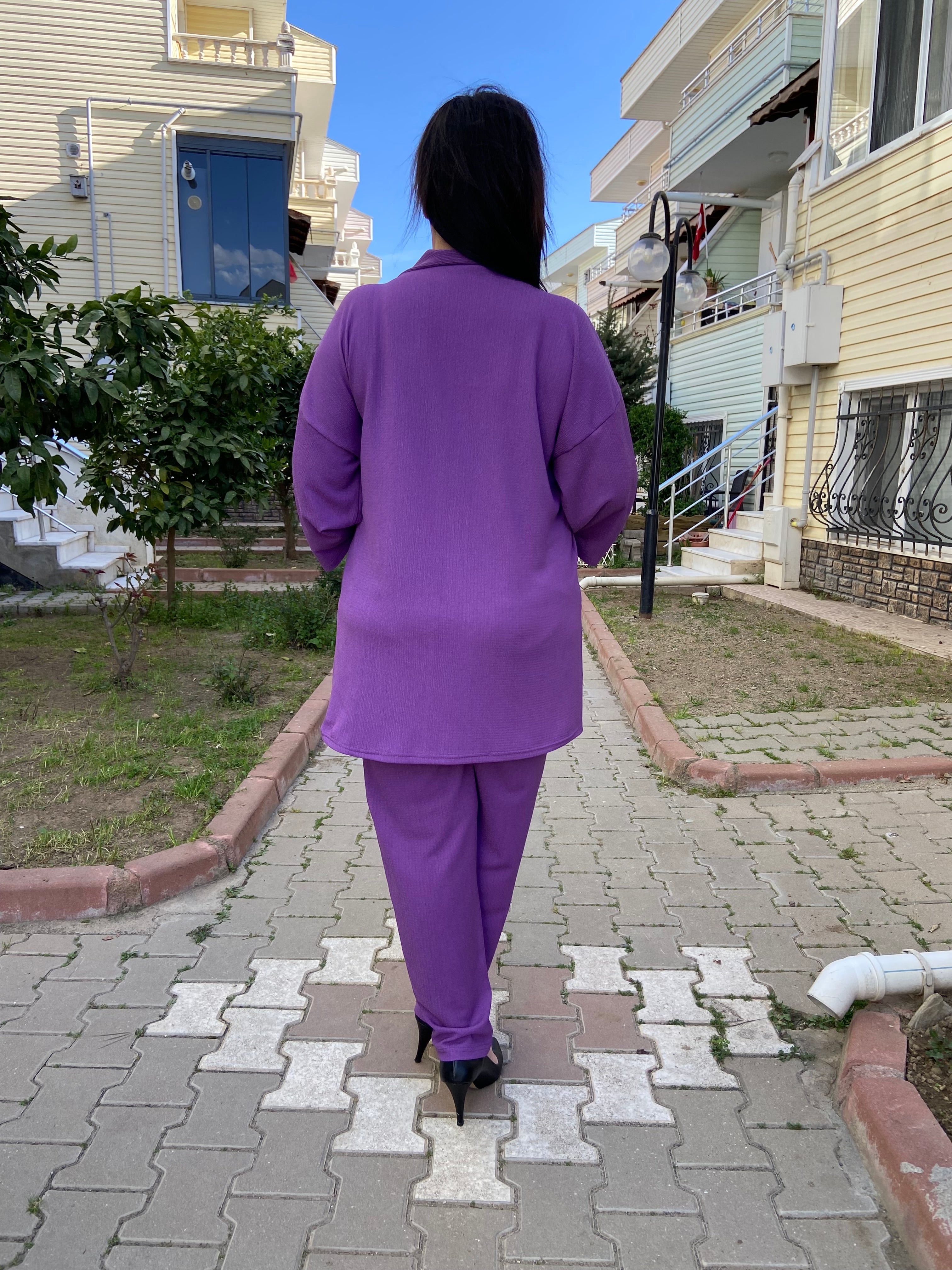 Mor Renk Büyük Beden Kimono Takım