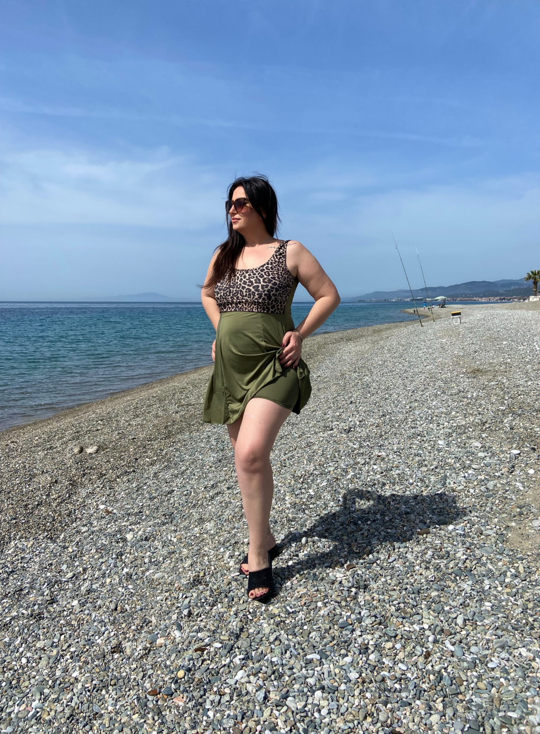 ŞORTLU HAKİ LEOPAR DESEN ELBİSE MAYO