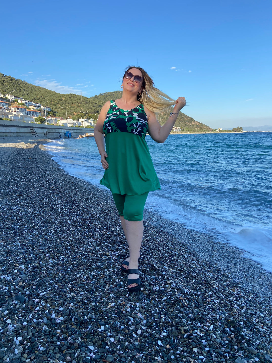 Yeşil Desnli Taytlı Mayo Takım