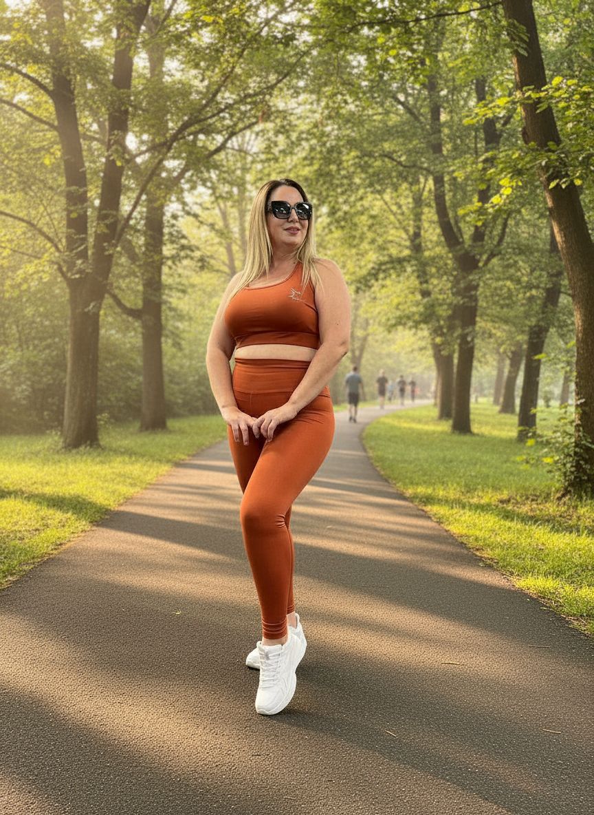 Büyük Beden Spor Terracotta Tayt Takım