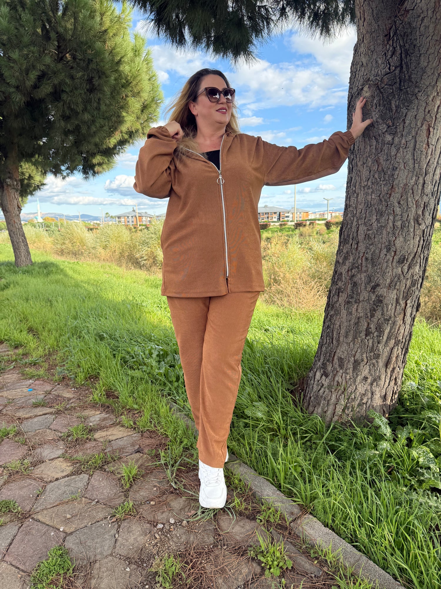 Kadın Fitilli Karamel Eşofman Takımı