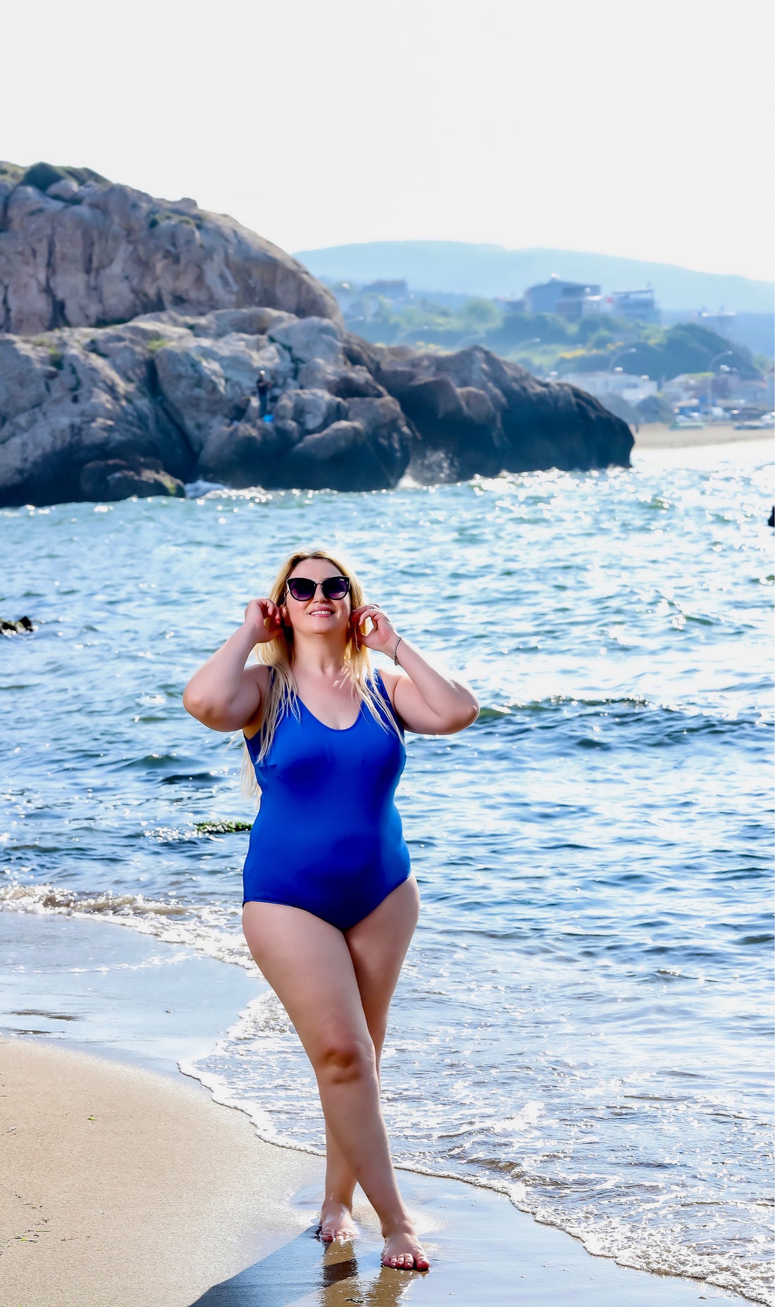 Büyük Beden Kadın Mavi Düz Basic Mayo