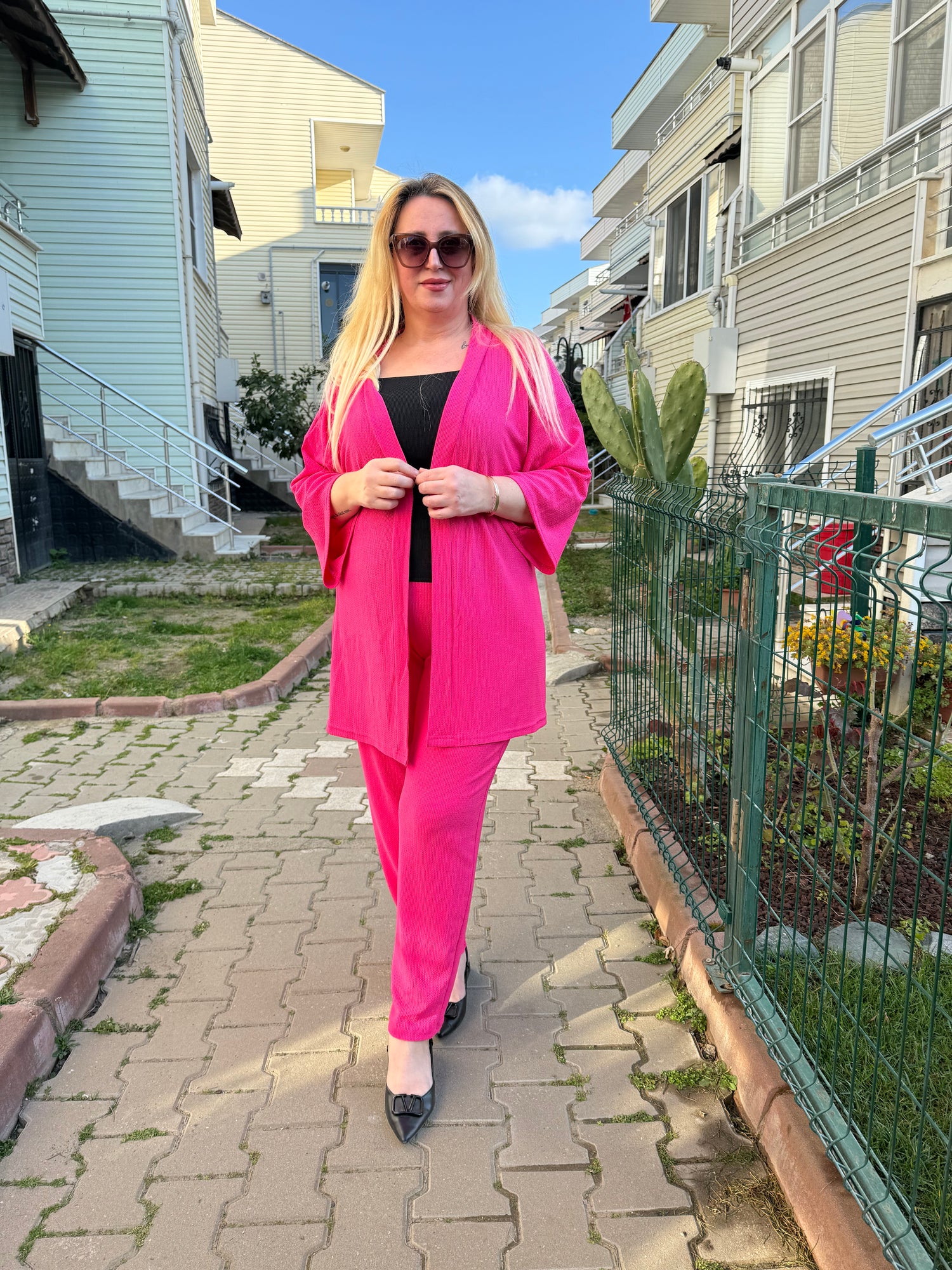 Üçlü Fuşya kimono Takım