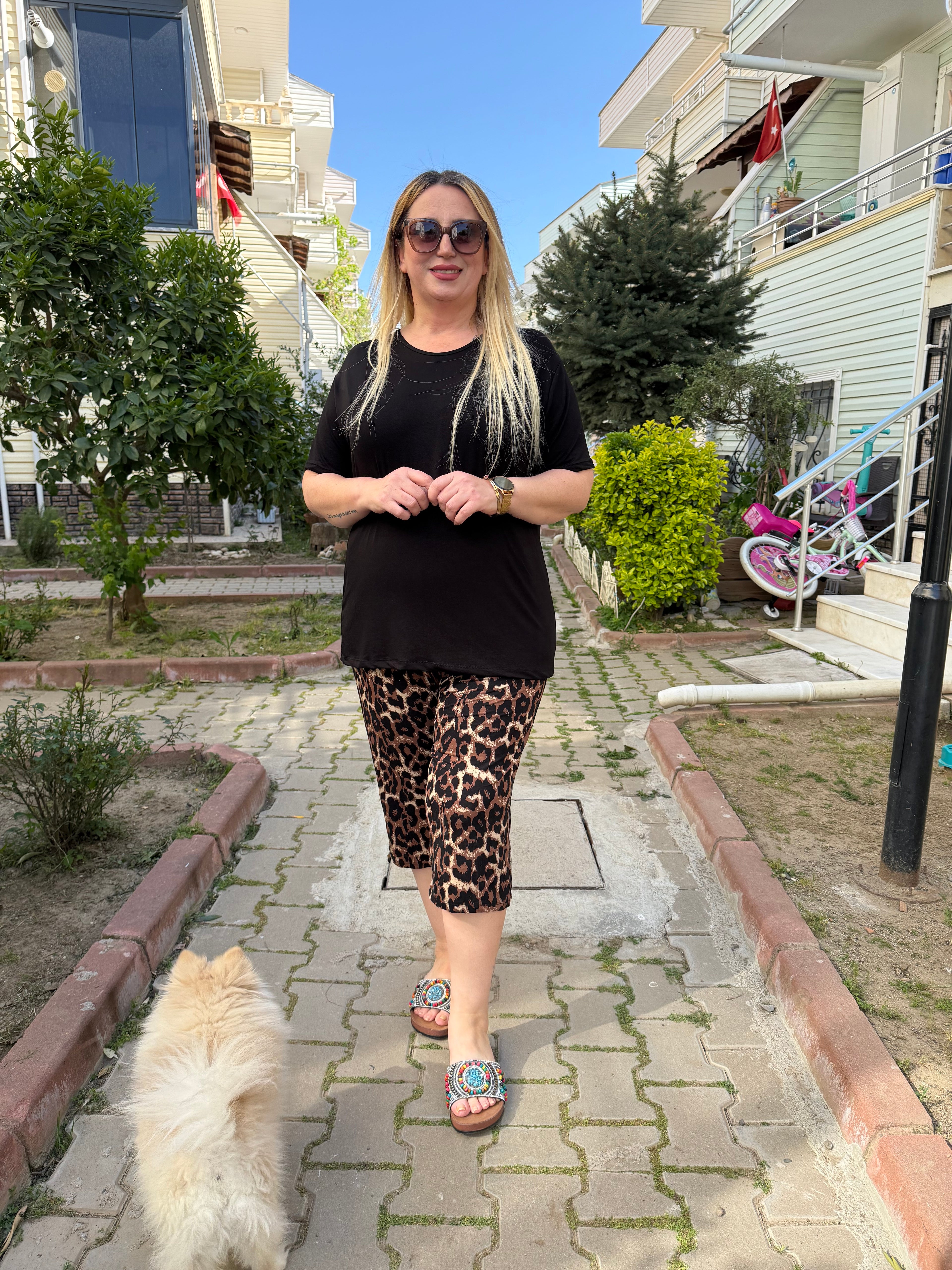 Leopar Desenli Penye Kapri Takım