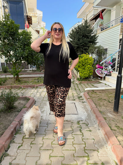 Leopar Desenli Penye Kapri Takım