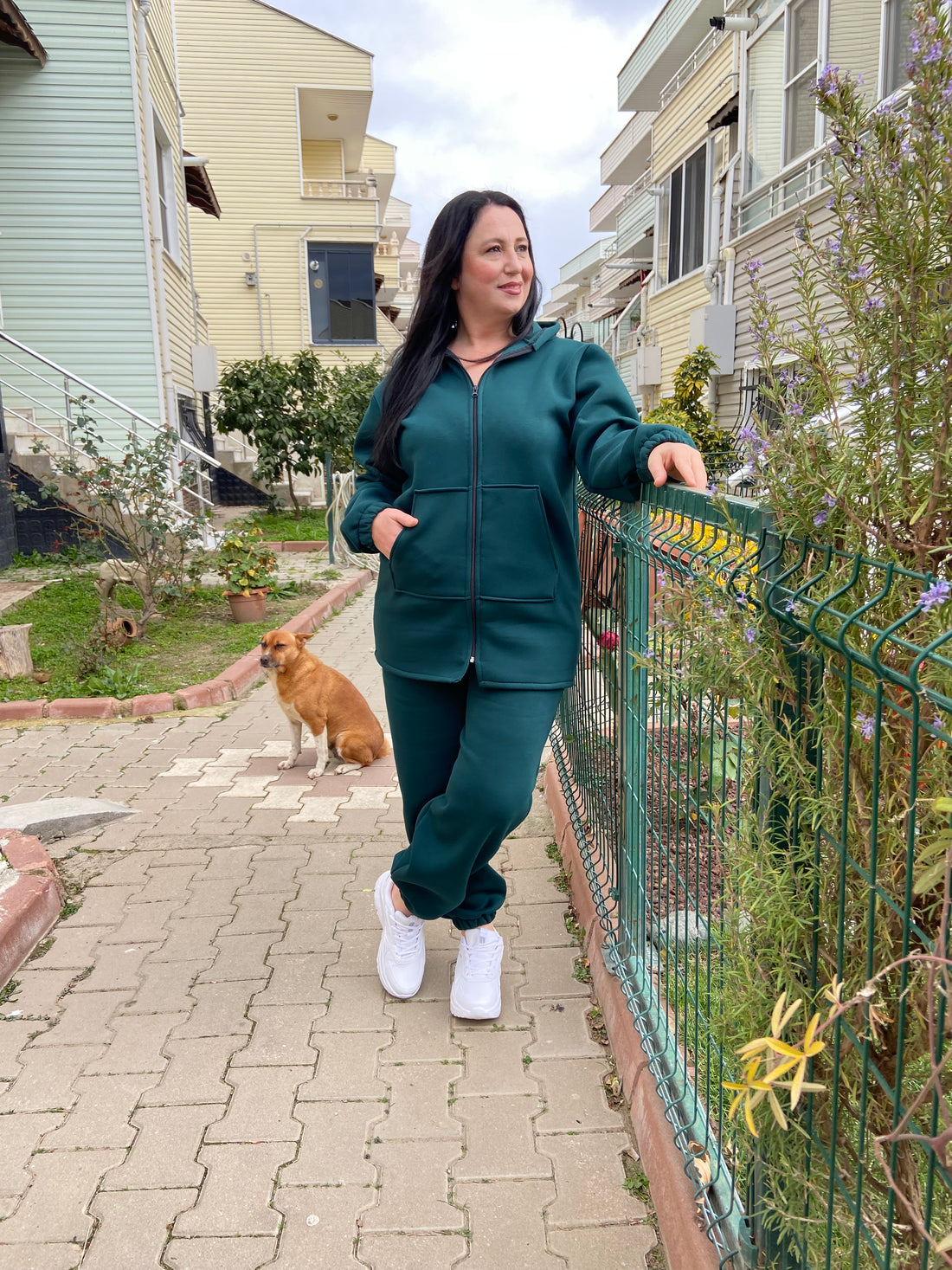 Üç İplik Penye Yeşil Eşofman Takımı