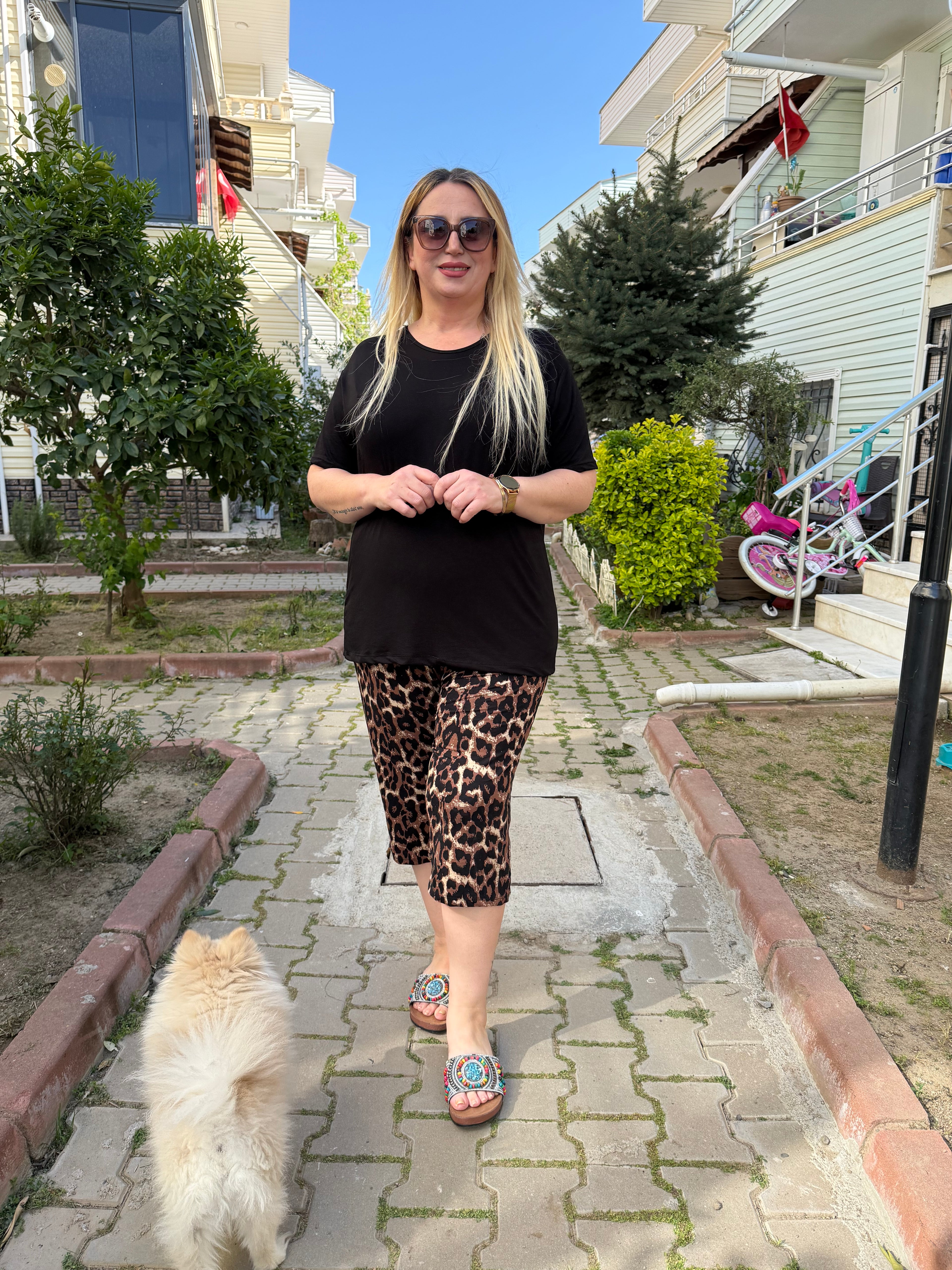 Leopar Desenli Penye Kapri Takım
