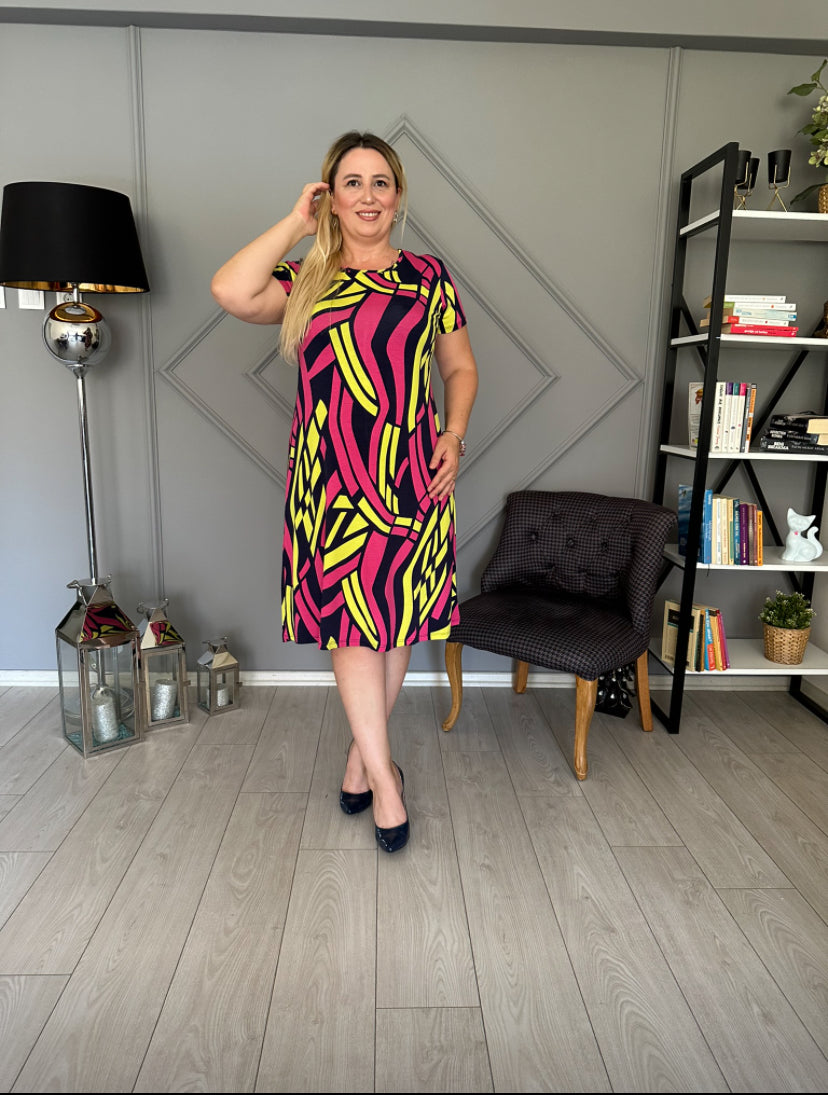 Geometrik Desen Penye Elbise