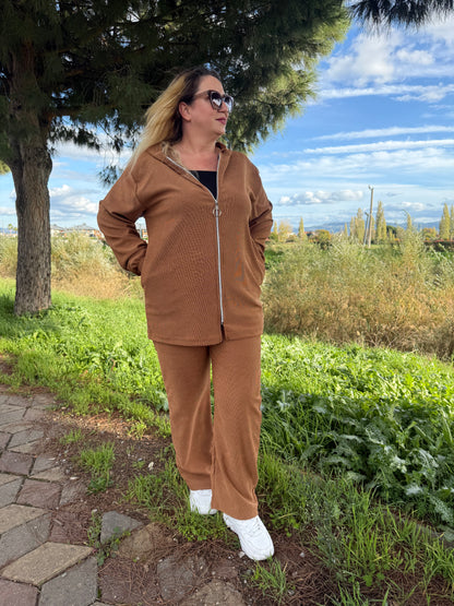 Kadın Fitilli Karamel Eşofman Takımı