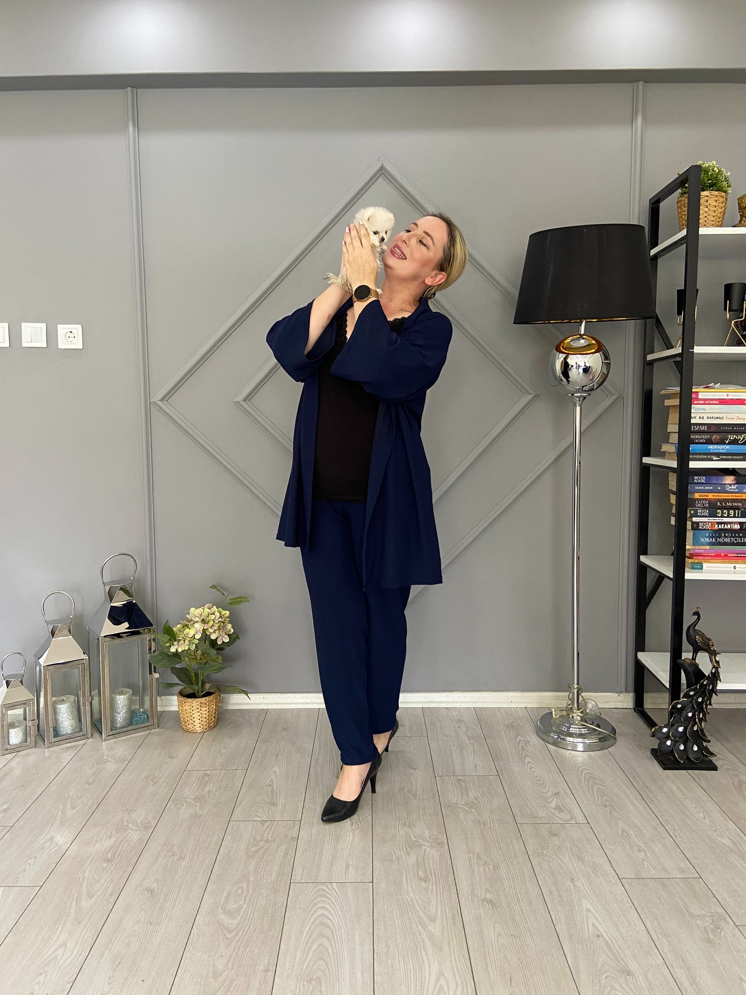 Lacivert Büyük Beden Kimono Takım