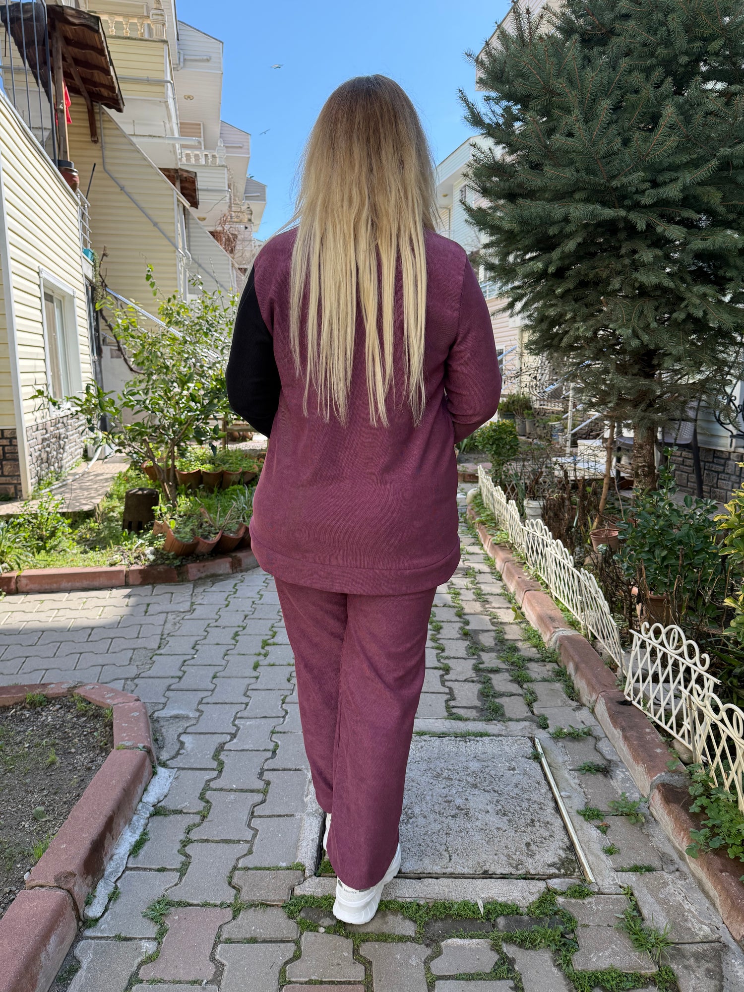 Büyük Beden Bordo-Siyah Garnili Eşofman Takımı