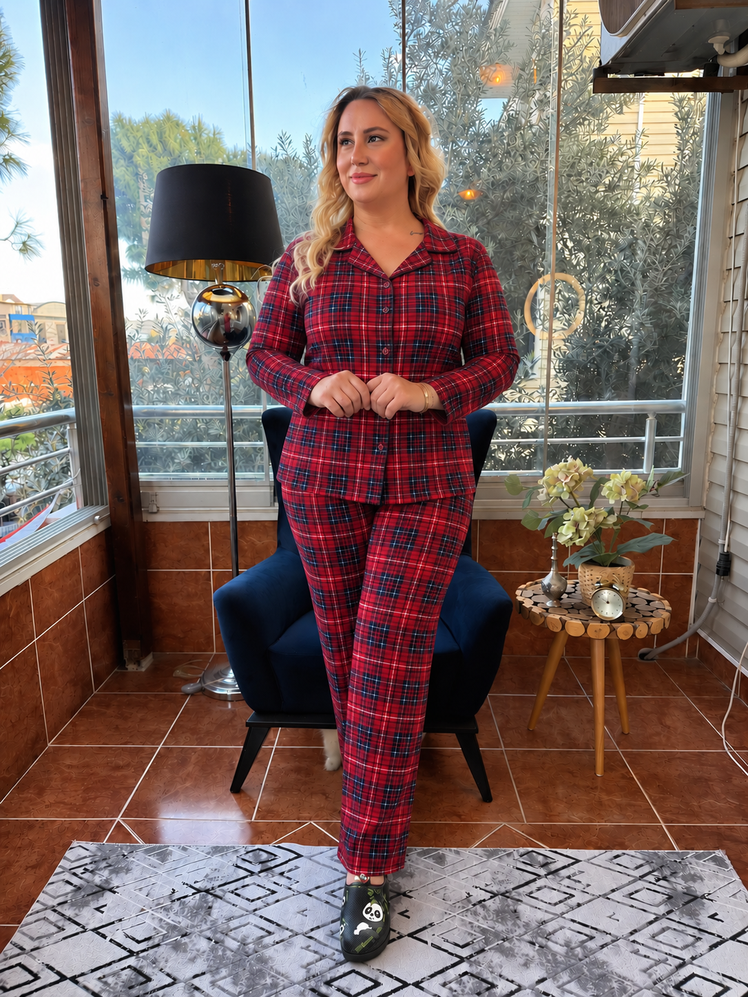 Büyük Beden Kırmızı Kareli Pijama Takım