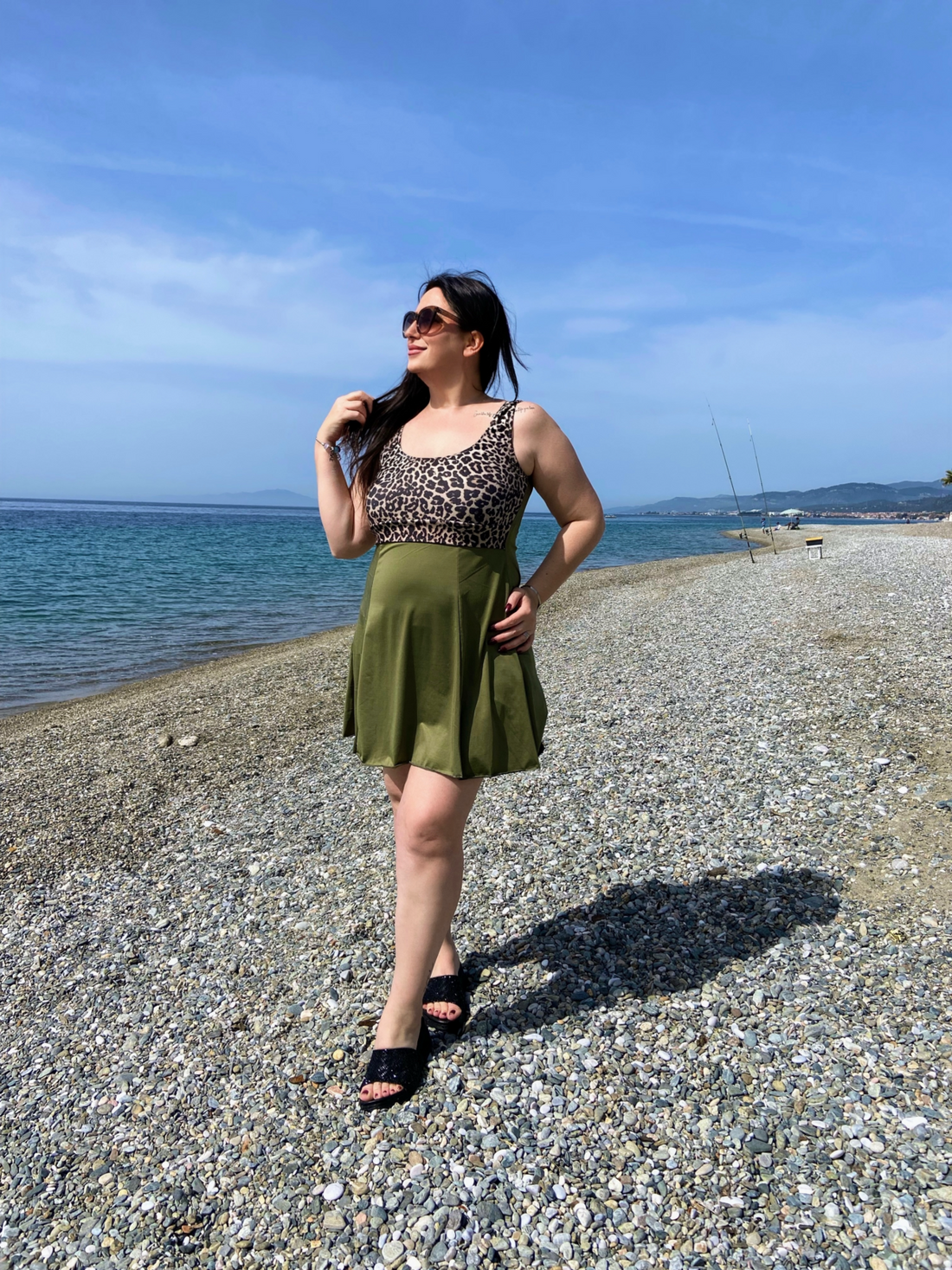 ŞORTLU HAKİ LEOPAR DESEN ELBİSE MAYO