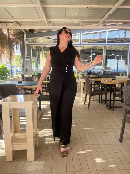 Siyah Özel Düğme Detaylı Tulum