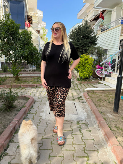 Leopar Desenli Penye Kapri Takım