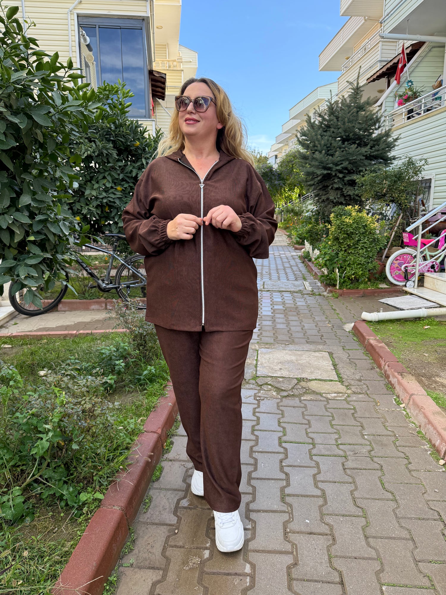 Kadın Fitilli Kahve Eşofman Takımı