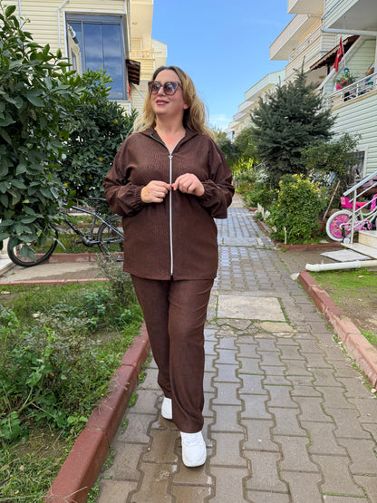 Kadın Fitilli Kahve Eşofman Takımı