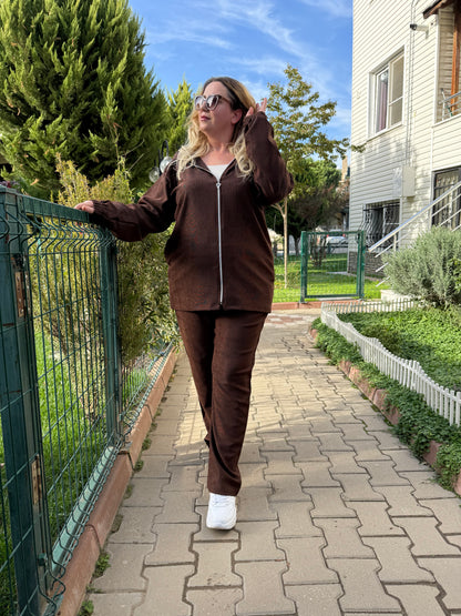 Kadın Fitilli Kahve Eşofman Takımı