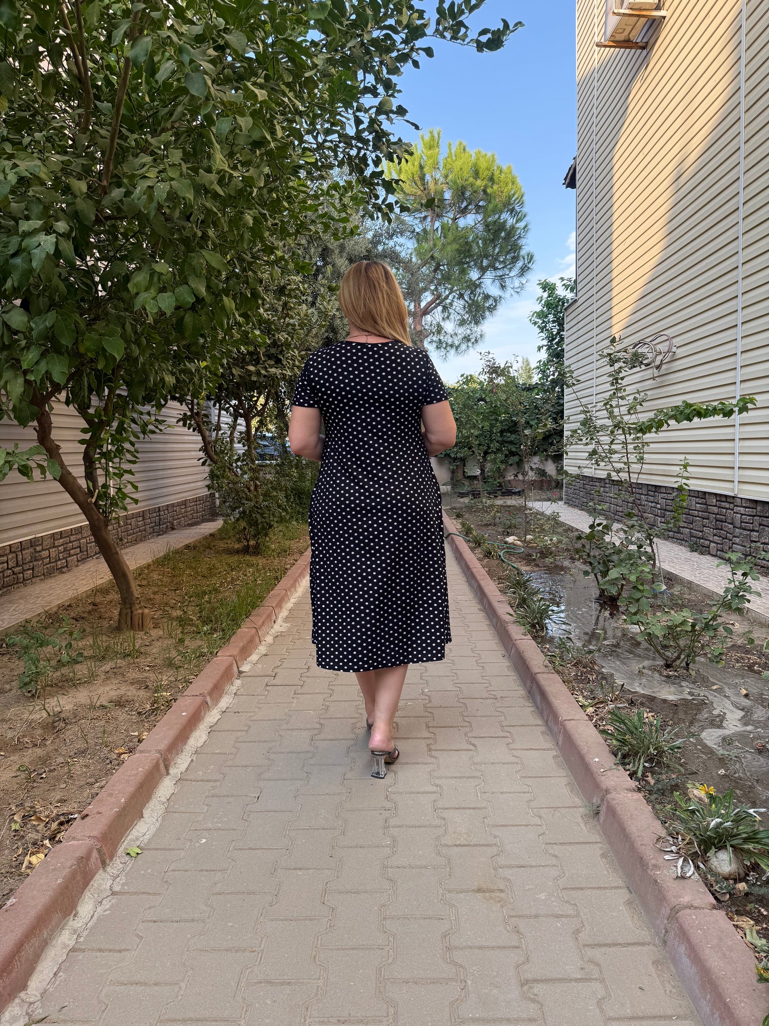 Puantiye Desenli Penye Elbise