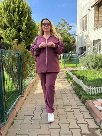Kadın Fitilli Bordo Eşofman Takımı