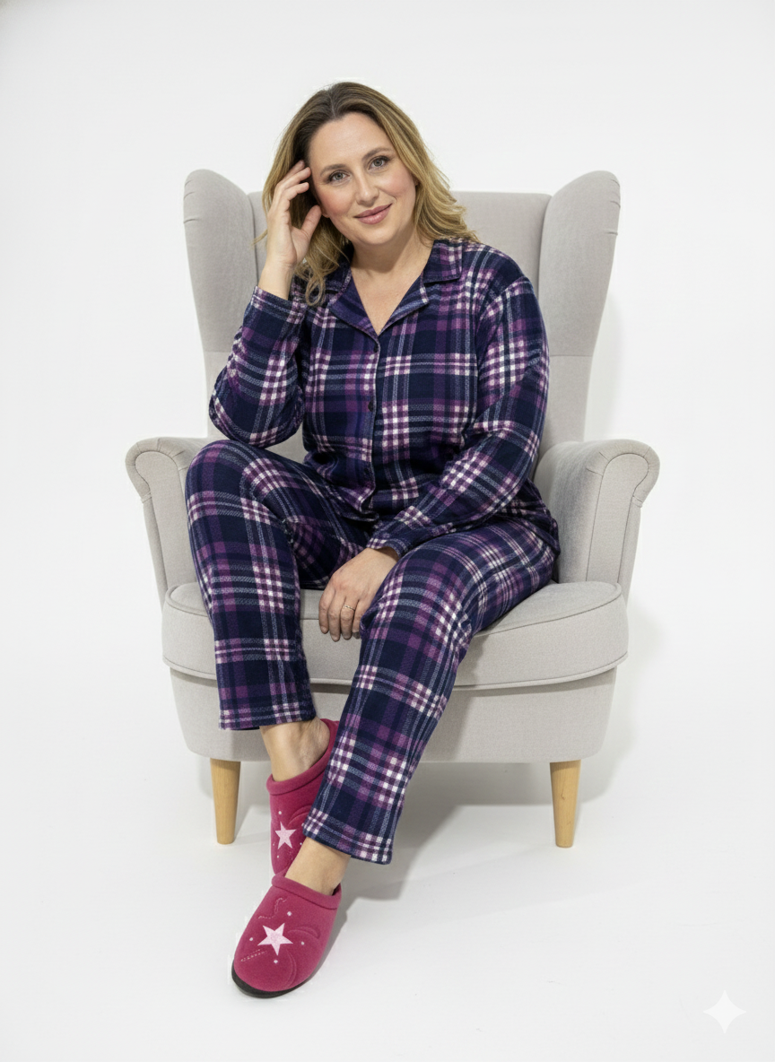 Lacivert Kareli Rahat Kalıp Pijama Takımı