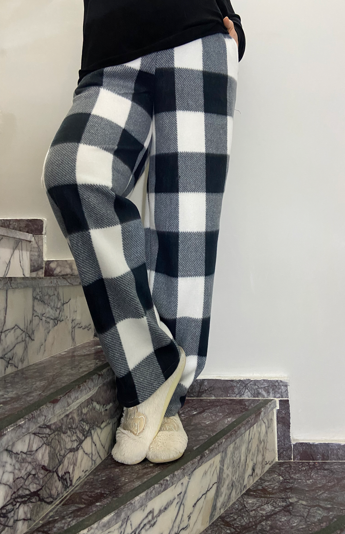 Kareli Siyah Beyaz Polar Eşofman Takım