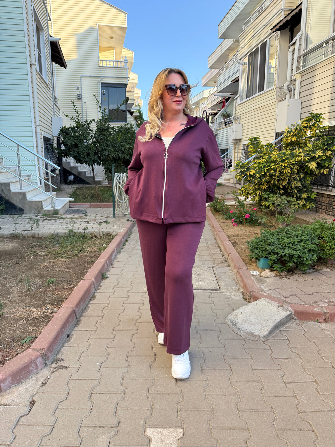 Kadın Oysho Kumaş Bordo Eşofman Takımı