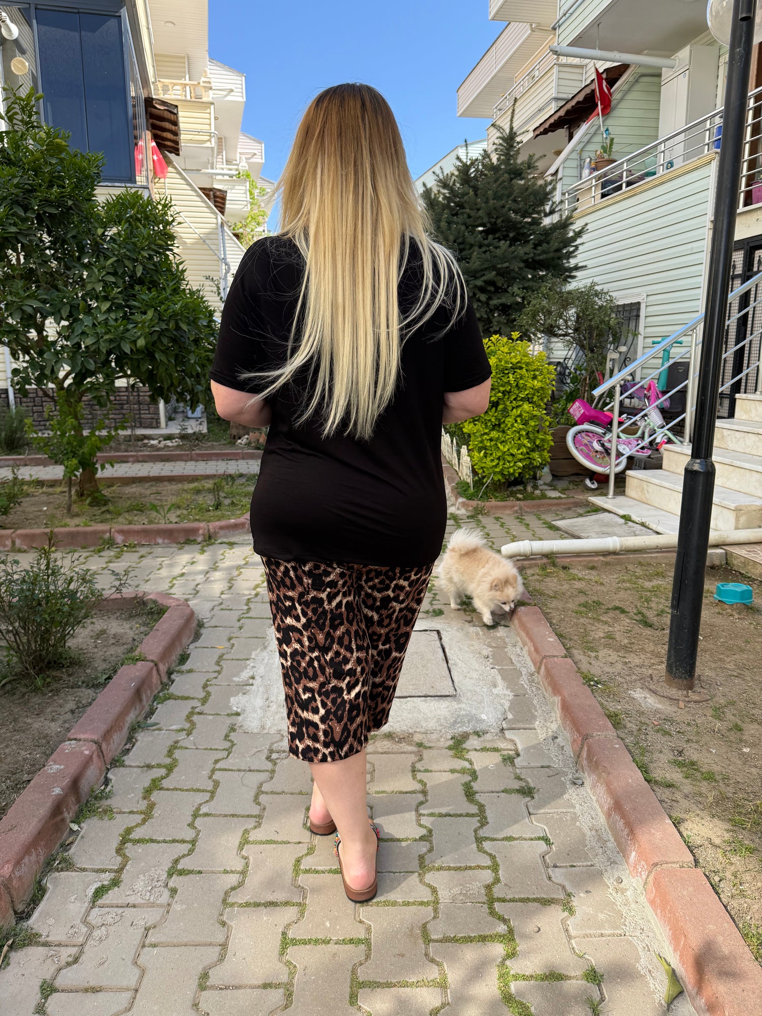 Leopar Desenli Penye Kapri Takım