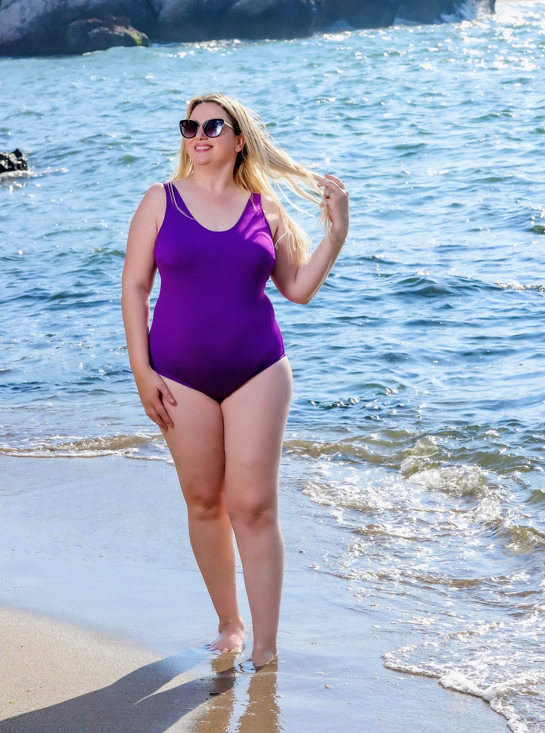 Büyük Beden Kadın Mor Düz Basic Mayo